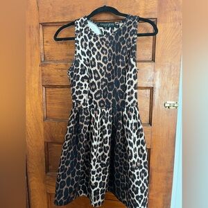 Topshop PETITE Leopard Fit and Flare Dress Size US 4
